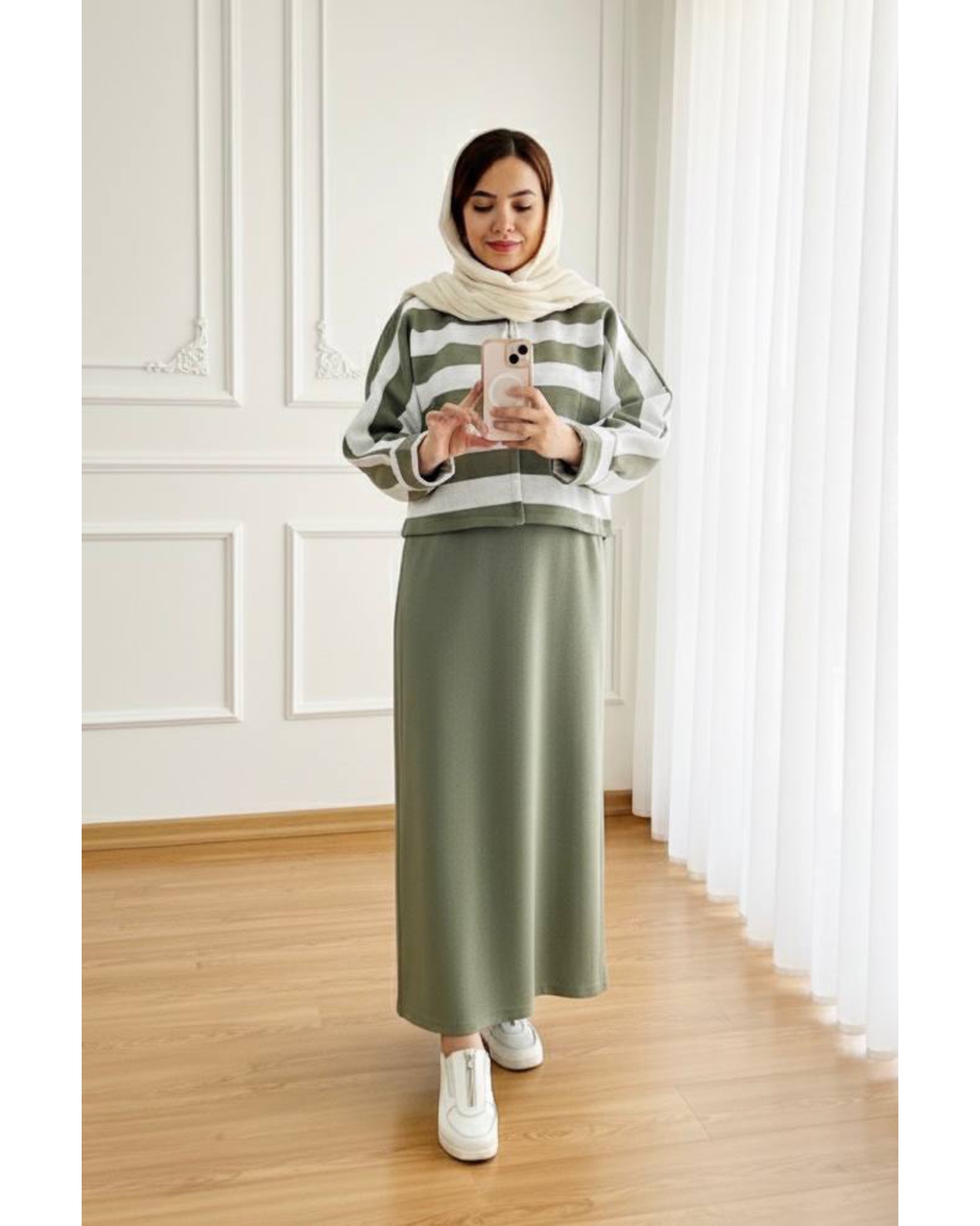 ست کت و سارافون بافت مدل راه راه کد ۱۰۰