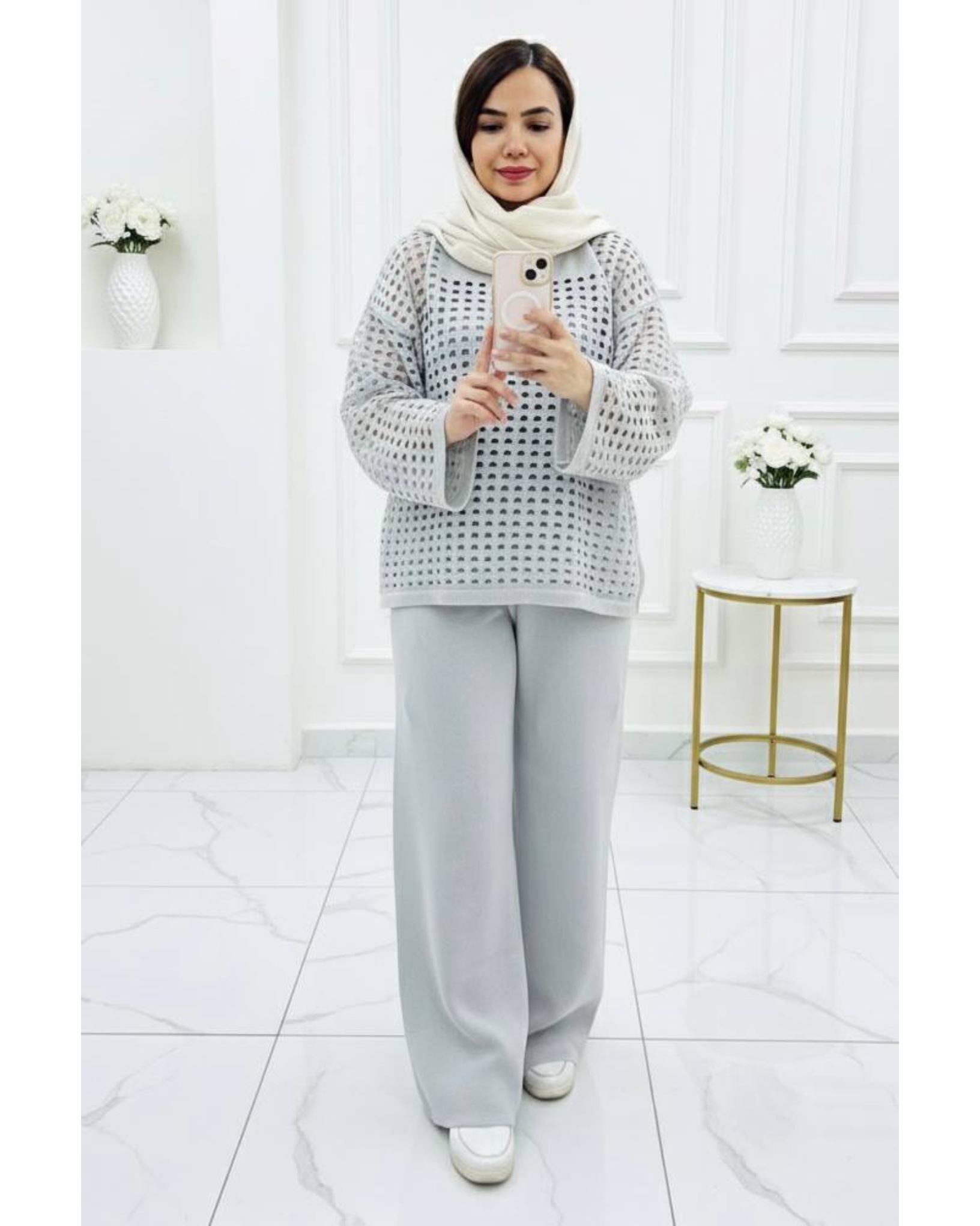 ست بلوز و شلوار بافت مدل توری کد ۱۰۸