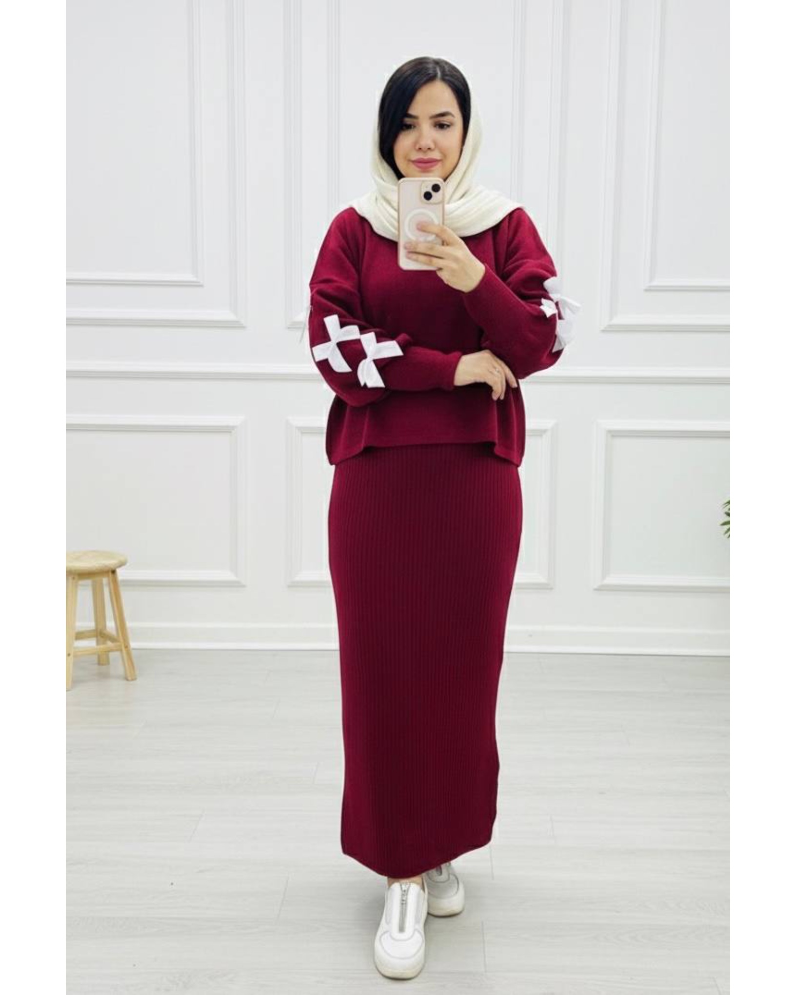 ست کراپ و سارافون بافت مدل پاپیون دار کد ۱۱۱