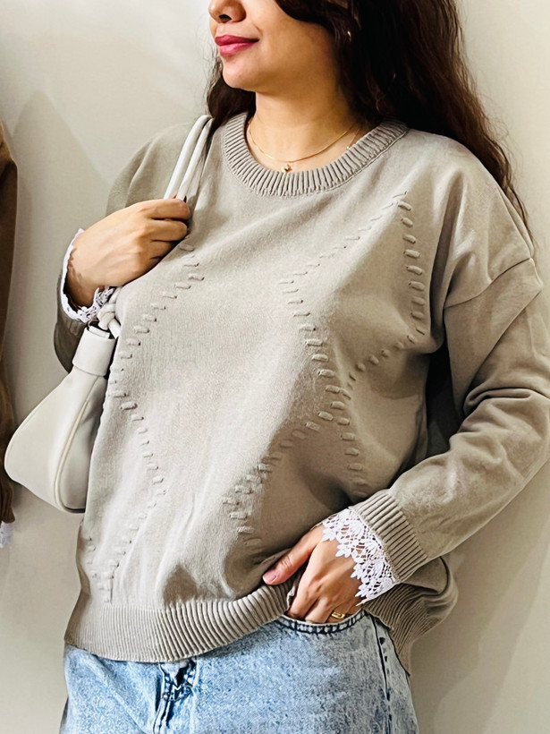 بلوز بافت زنانه لبه گیپور مدل نگار